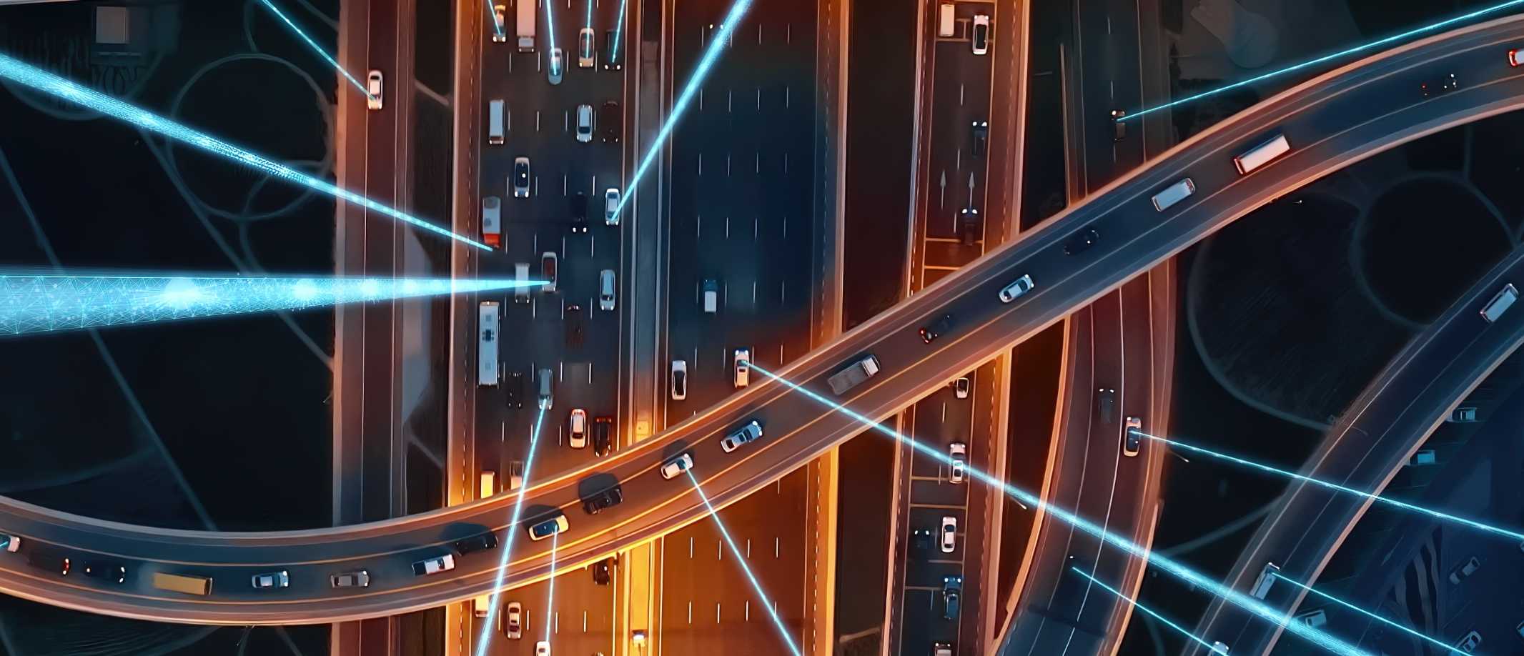 Orbital view of tracking cars on a motorway.